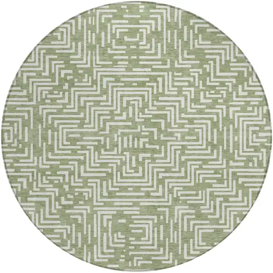 8' Fern Green And Copper Round Geometric Washable Indoor Outdoor Area Rug Photo 3