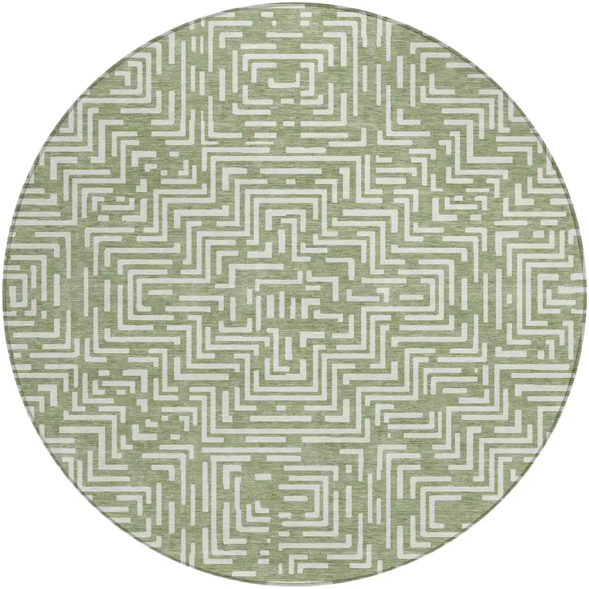 8' Fern Green And Copper Round Geometric Washable Indoor Outdoor Area Rug Photo 3
