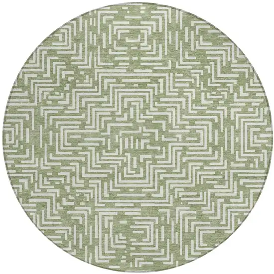 8' Fern Green And Copper Round Geometric Washable Indoor Outdoor Area Rug Photo 5