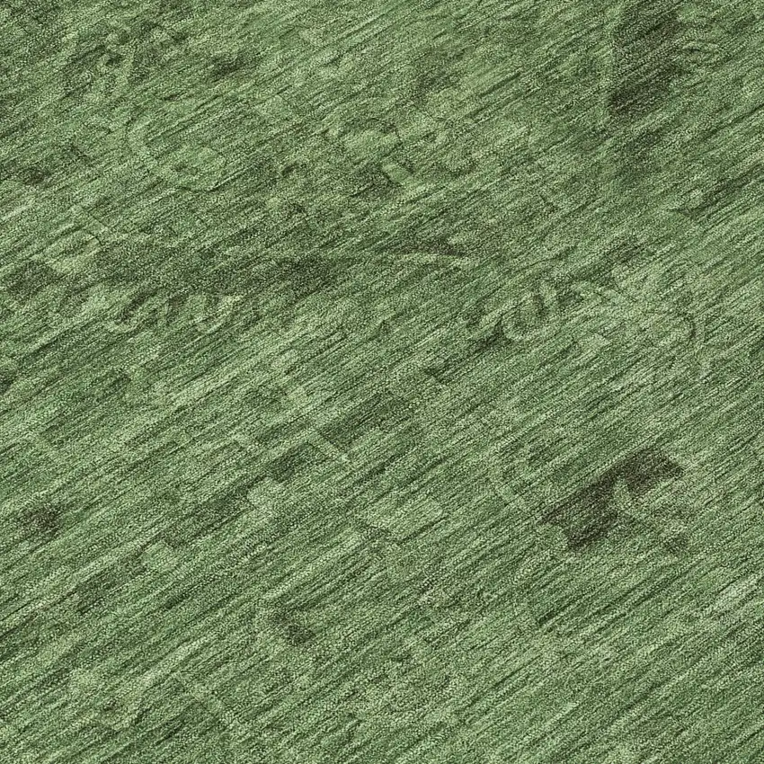 8' Fern Green And Dark Green Round Floral Washable Indoor Outdoor Area Rug Photo 8