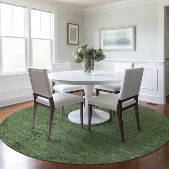 8' Fern Green And Dark Green Round Floral Washable Indoor Outdoor Area Rug Photo 8