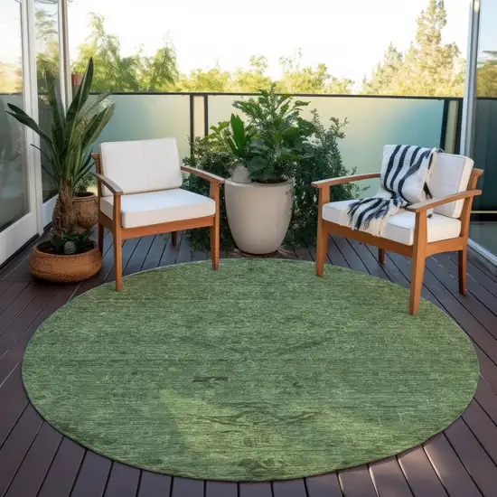 8' Fern Green And Dark Green Round Floral Washable Indoor Outdoor Area Rug Photo 7