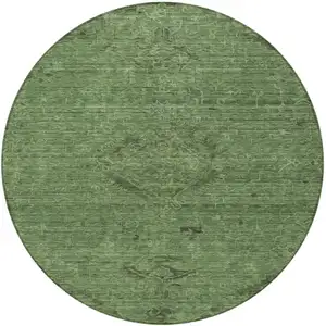 Photo of 8' Fern Green And Dark Green Round Floral Washable Indoor Outdoor Area Rug