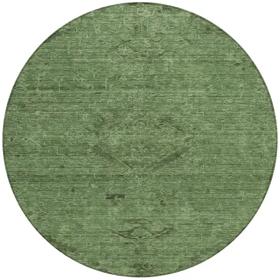 8' Fern Green And Dark Green Round Floral Washable Indoor Outdoor Area Rug Photo 5