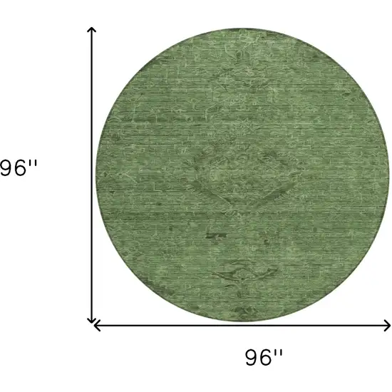 8' Fern Green And Dark Green Round Floral Washable Indoor Outdoor Area Rug Photo 9