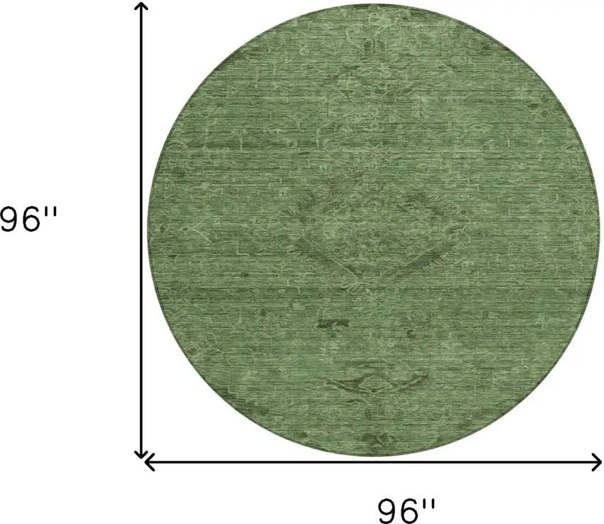 8' Fern Green And Dark Green Round Floral Washable Indoor Outdoor Area Rug Photo 9