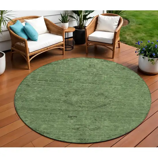 8' Fern Green And Dark Green Round Floral Washable Indoor Outdoor Area Rug Photo 1