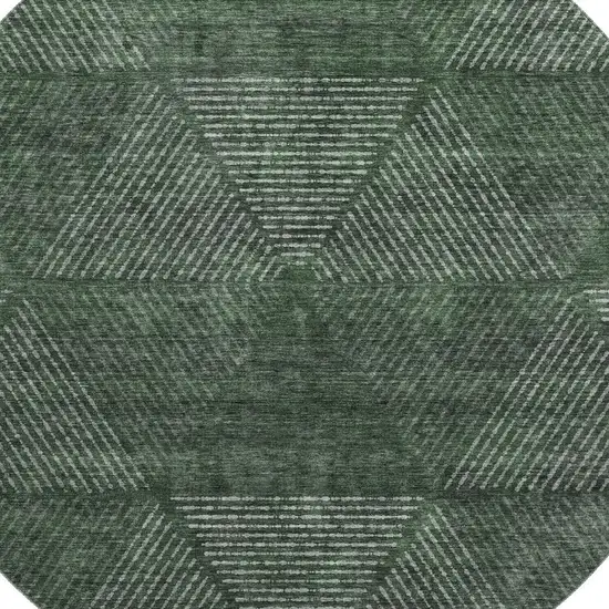 8' Fern Green And Emerald Geometric Washable Round Rug With UV Protection Photo 3