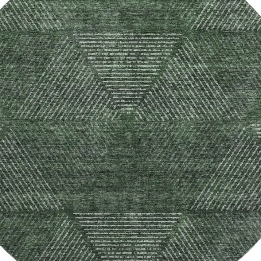 8' Fern Green And Emerald Geometric Washable Round Rug With UV Protection Photo 3