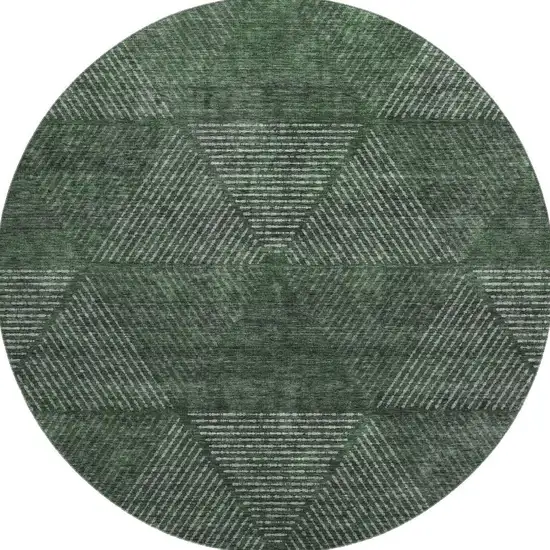8' Fern Green And Emerald Geometric Washable Round Rug With UV Protection Photo 4