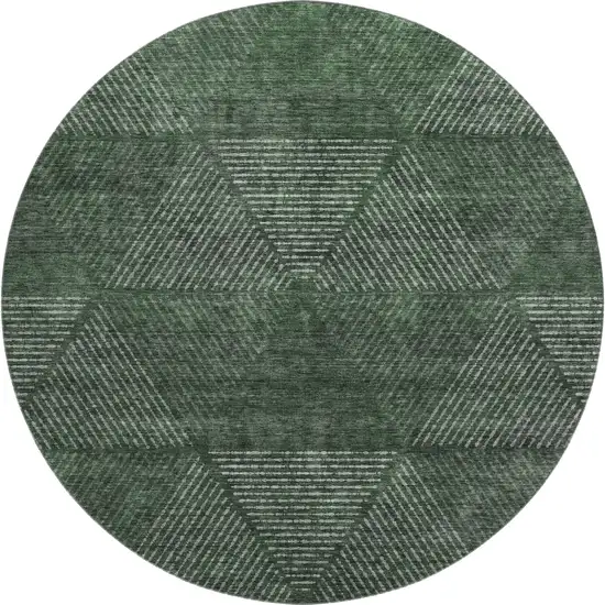 8' Fern Green And Emerald Geometric Washable Round Rug With UV Protection Photo 1