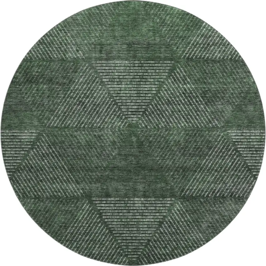 8' Fern Green And Emerald Geometric Washable Round Rug With UV Protection Photo 1