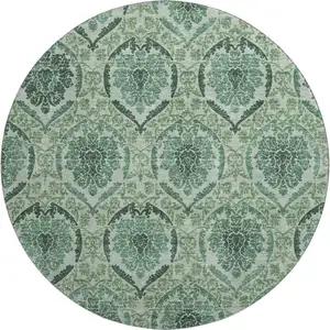 Photo of 8' Fern Green And Emerald Medallion Washable Round Rug With UV Protection