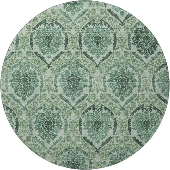 8' Fern Green And Emerald Medallion Washable Round Rug With UV Protection Photo 3