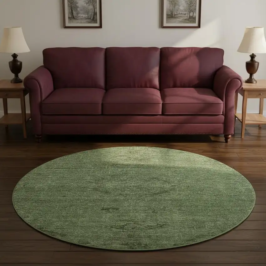 8' Fern Green And Emerald Medallion Washable Round Rug With UV Protection Photo 2