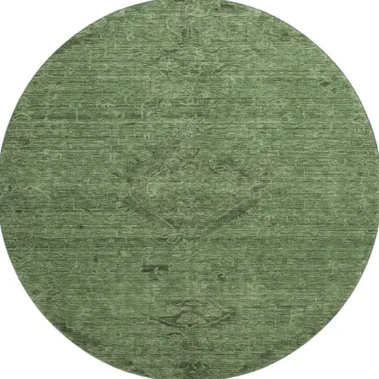 8' Fern Green And Emerald Medallion Washable Round Rug With UV Protection Photo 2