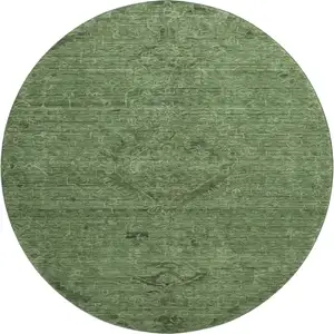 Photo of 8' Fern Green And Emerald Medallion Washable Round Rug With UV Protection