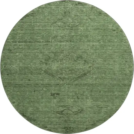 8' Fern Green And Emerald Medallion Washable Round Rug With UV Protection Photo 1