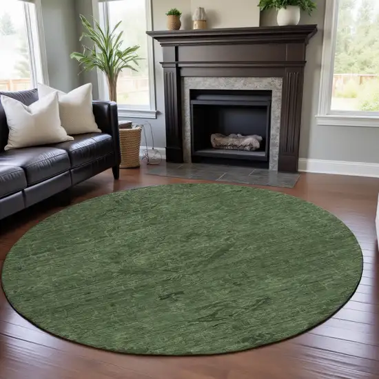 8' Fern Green And Emerald Medallion Washable Round Rug With UV Protection Photo 4