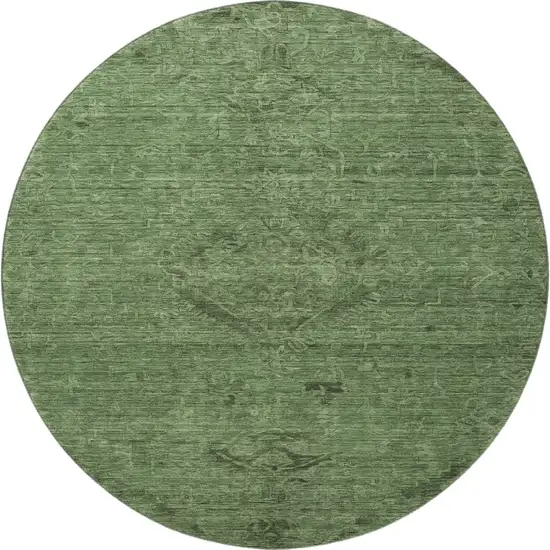 8' Fern Green And Emerald Medallion Washable Round Rug With UV Protection Photo 3