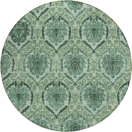 8' Fern Green And Emerald Round Medallion Washable Indoor Outdoor Area Rug Photo 2