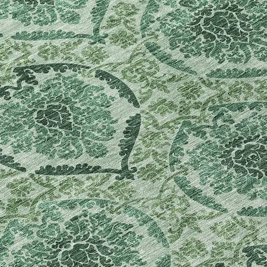 8' Fern Green And Emerald Round Medallion Washable Indoor Outdoor Area Rug Photo 8