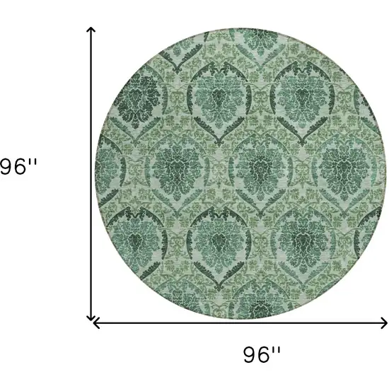 8' Fern Green And Emerald Round Medallion Washable Indoor Outdoor Area Rug Photo 3