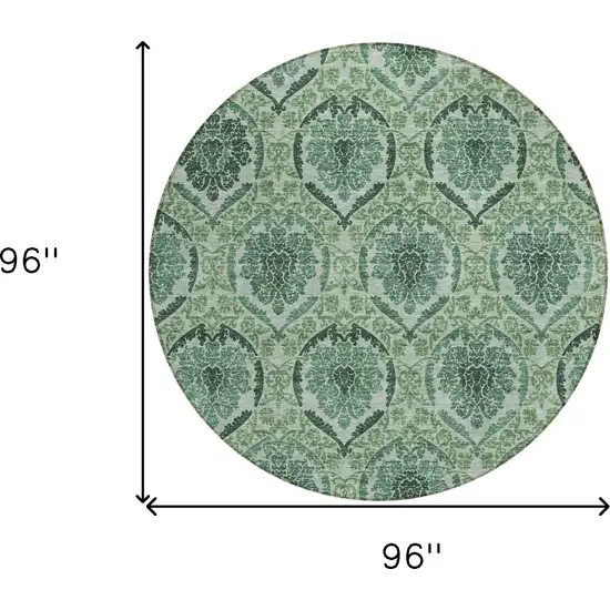 8' Fern Green And Emerald Round Medallion Washable Indoor Outdoor Area Rug Photo 3