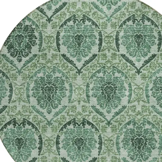 8' Fern Green And Emerald Round Medallion Washable Indoor Outdoor Area Rug Photo 4