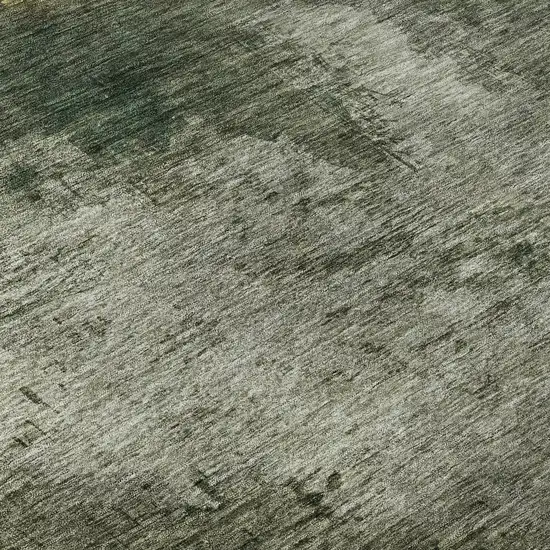 8' Fern Green And Gold Abstract Washable Round Rug With UV Protection Photo 8