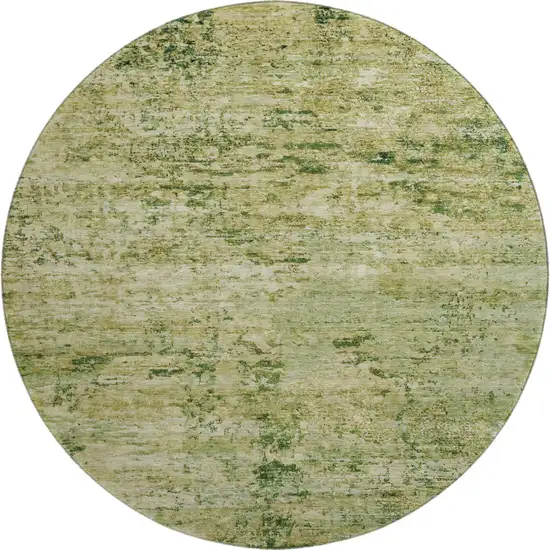 8' Fern Green And Gold Abstract Washable Round Rug With UV Protection Photo 1