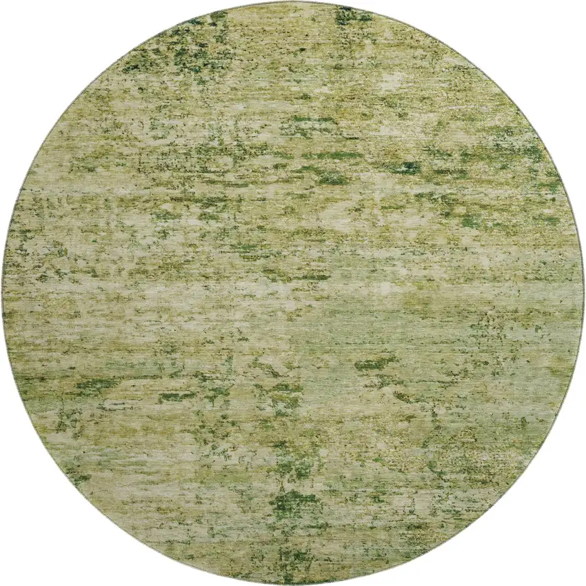 8' Fern Green And Gold Abstract Washable Round Rug With UV Protection Photo 1