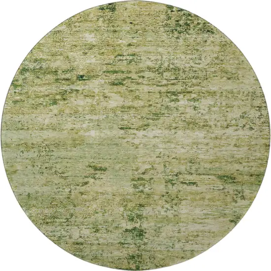 8' Fern Green And Gold Abstract Washable Round Rug With UV Protection Photo 3