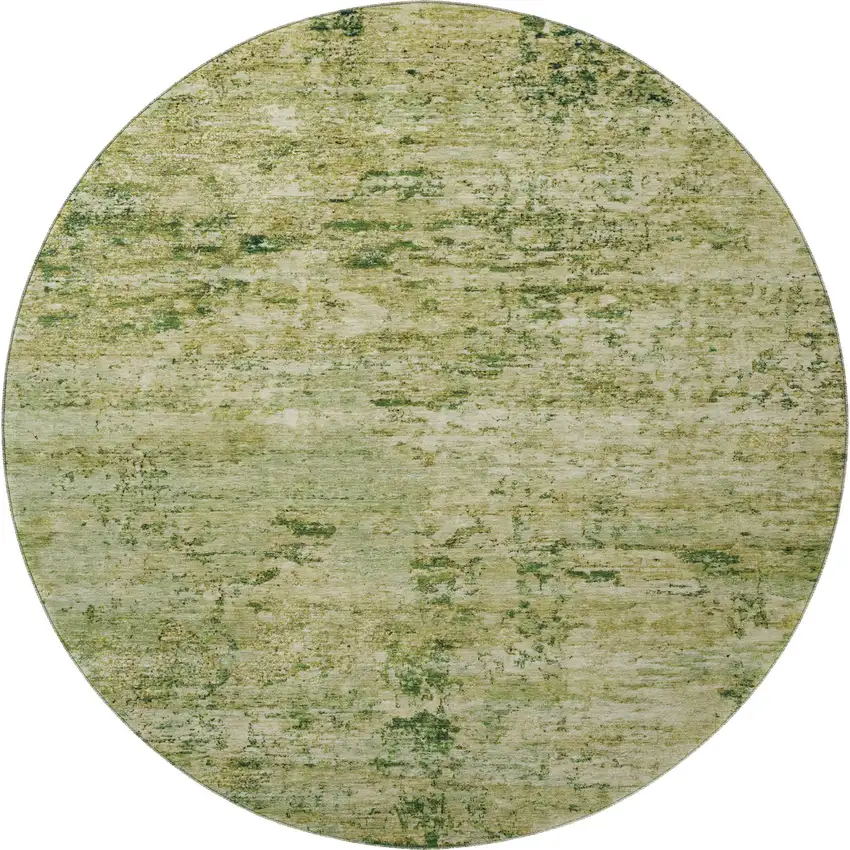 8' Fern Green And Gold Abstract Washable Round Rug With UV Protection Photo 3