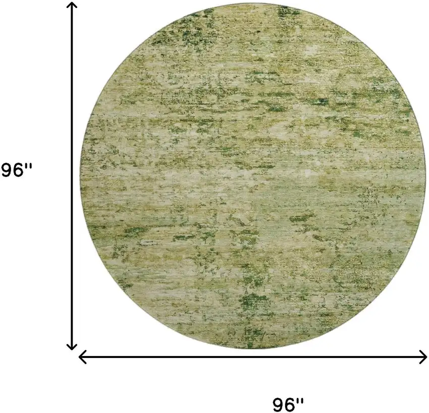 8' Fern Green And Gold Abstract Washable Round Rug With UV Protection Photo 9