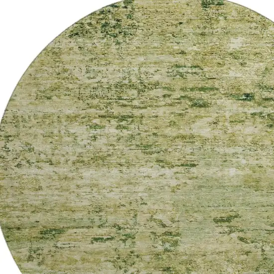 8' Fern Green And Gold Abstract Washable Round Rug With UV Protection Photo 2