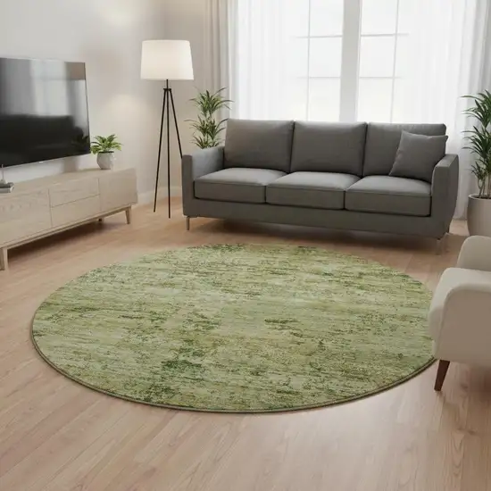 8' Fern Green And Gold Abstract Washable Round Rug With UV Protection Photo 2
