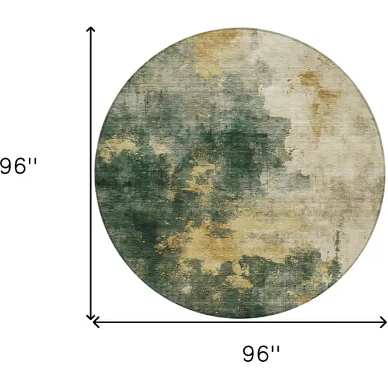 8' Fern Green And Gold Round Abstract Washable Indoor Outdoor Area Rug Photo 9