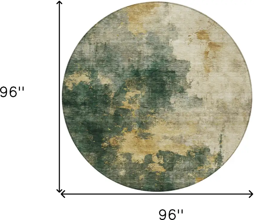 8' Fern Green And Gold Round Abstract Washable Indoor Outdoor Area Rug Photo 9