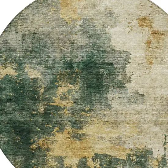 8' Fern Green And Gold Round Abstract Washable Indoor Outdoor Area Rug Photo 5