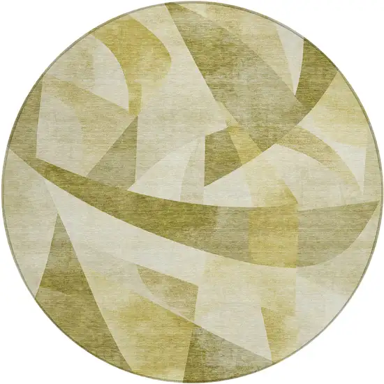 8' Fern Green And Gold Round Abstract Washable Indoor Outdoor Area Rug Photo 1