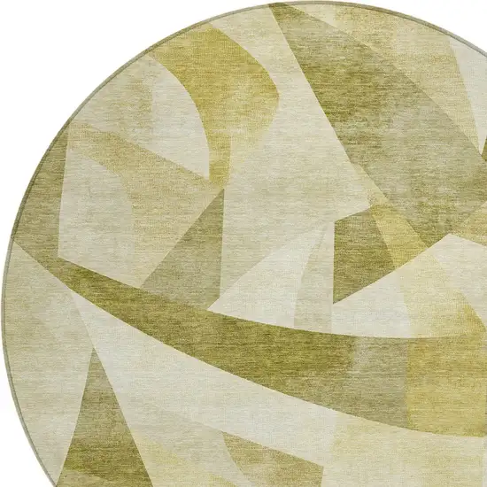 8' Fern Green And Gold Round Abstract Washable Indoor Outdoor Area Rug Photo 9