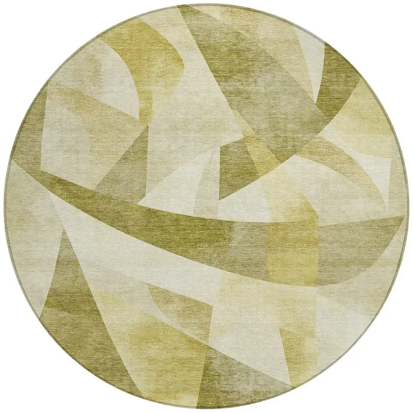 8' Fern Green And Gold Round Abstract Washable Indoor Outdoor Area Rug Photo 3