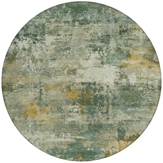 8' Fern Green And Gold Round Abstract Washable Indoor Outdoor Area Rug Photo 3