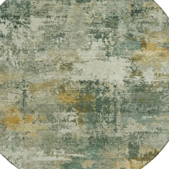 8' Fern Green And Gold Round Abstract Washable Indoor Outdoor Area Rug Photo 2