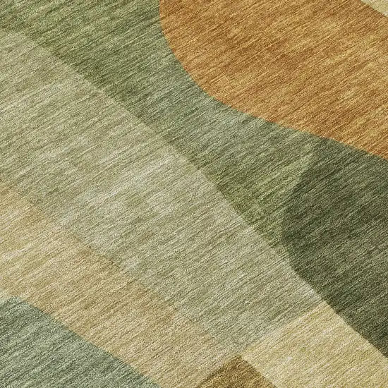 8' Fern Green And Gold Round Abstract Washable Indoor Outdoor Area Rug Photo 9