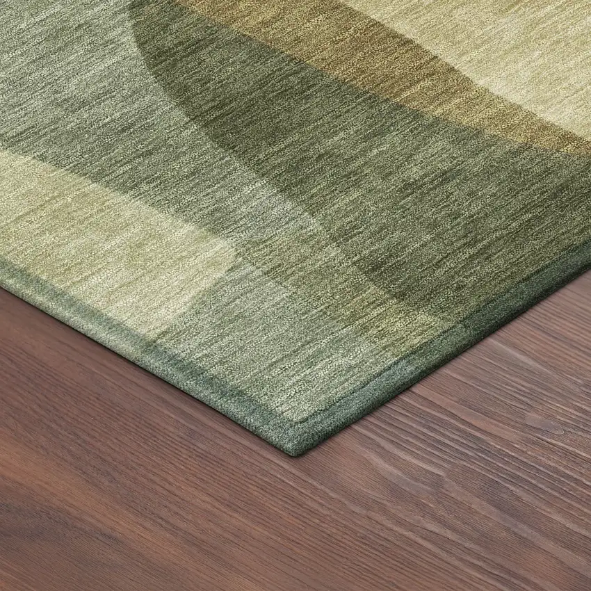 8' Fern Green And Gold Round Abstract Washable Indoor Outdoor Area Rug Photo 8