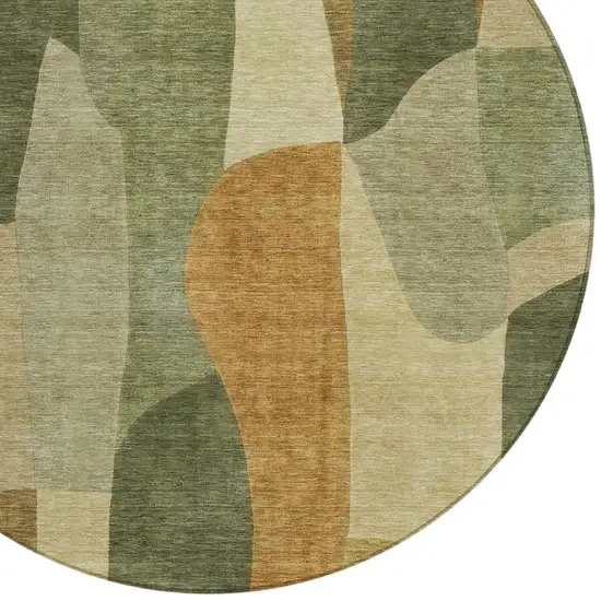 8' Fern Green And Gold Round Abstract Washable Indoor Outdoor Area Rug Photo 2