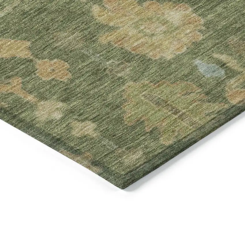 8' Fern Green And Gold Round Floral Washable Indoor Outdoor Area Rug Photo 8