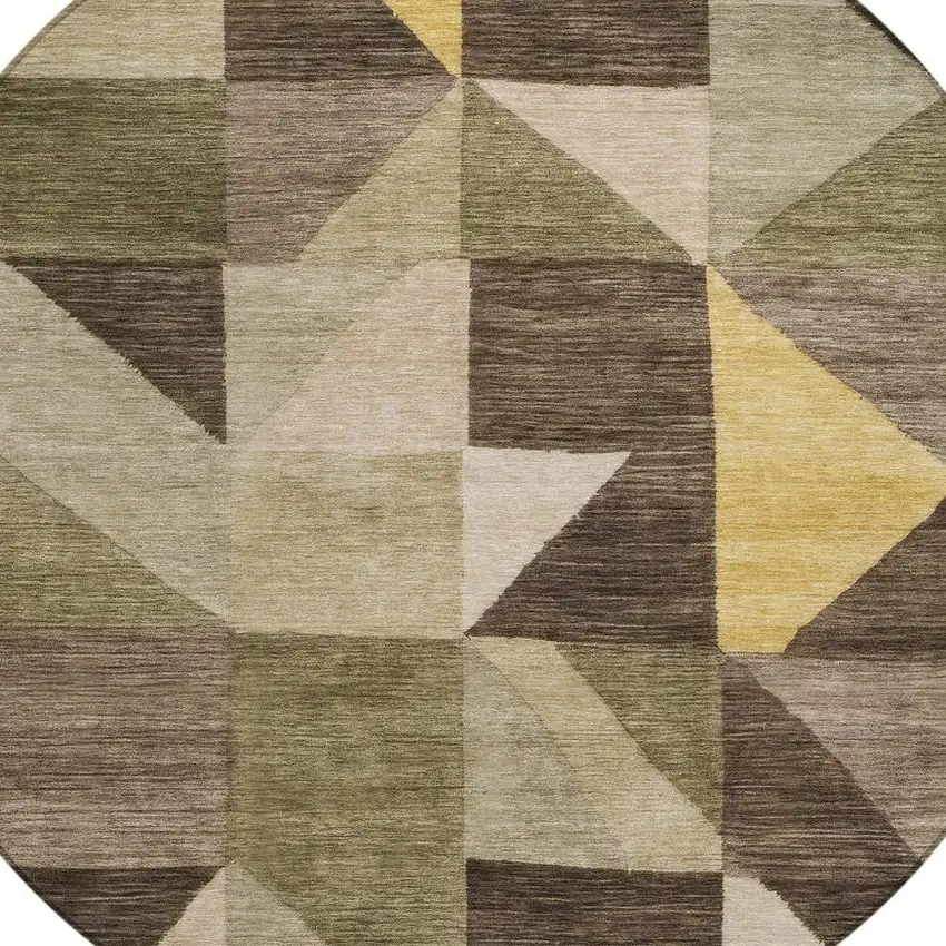 8' Fern Green And Gold Round Geometric Washable Indoor Outdoor Area Rug Photo 2